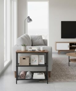 FurnitureR 3 Tier Storage Organizer, Small Console Mesa, Entrance Rack, Side Table with 2 Capas de Malla, Metal Frame, Upright Shelf for The Home, Sofa End, Kitchen, Dining, Living, Hallway