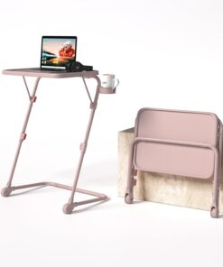 MEUBLE Cosy Escritorio Plegable Mesa Auxiliar con Altura Ajustable Sin Montaje para Ordenador Sofá Ahorro de Espacio Bandeja Cama Mesita Soportes de Regazo en Forma de Z, Rosa