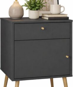 WELL HOME MOBILIARIO & DECORACIÓN Mesita de Noche, Mesa Auxiliar Guadiana Mat Grey con 1 Puerta y 1 Cajón, Color Gris Mate, 51 x 40 x 73 cm