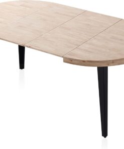 Adec Group Berg, Mesa de Comedor Redonda Extensible, Mesa 2 Tramos, Acabado en Roble y Negro, Medidas: 100-140 - 180 cm (Largo) x 100 cm (Ancho) x 78 cm (Alto)