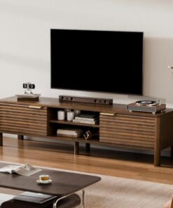 IKALIFE Mueble TV Madera Salon 145cm para Televisor 65 Pulgadas Marrón | Mueble TV con 2 Puertas y Almacenamiento, Mueble television con Gestión de Cables, Mesa TV Moderno para Salon y Dormitorio