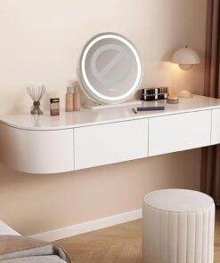 Mesa de tocador flotante, escritorio de maquillaje montado en la pared con cajón para dormitorio, diseño moderno para espacios pequeños