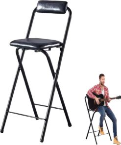 Taburete de bar plegable con respaldo acolchado, silla plegable de altura de mostrador para cocina y uso al aire libre