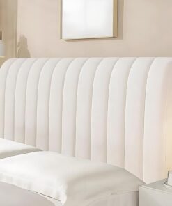 Funda para Cabecero de Cama Rayas Verticales, Todo Incluido, Lavable | Tejido De Terciopelo Suave, para Camas Individuales Dobles King Queen, Con Relleno, Antipolvo(Beige,220cm)