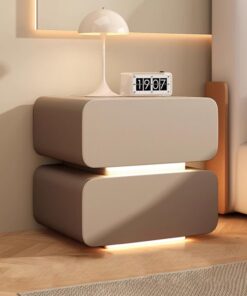 Mesita De Noche Moderna De Madera Maciza De 50 Cm De Ancho con 2 Cajones, Ideal para Dormitorio, Sala De Estar Y Oficina.(Khaki,L40cm/15.7in-2)