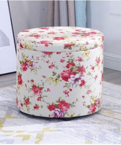 Reposapiés otomano Reposapiés de Lino Redondo Almacenamiento Funcional Taburete para pies Banco de Almacenamiento Cubo Caja de Almacenamiento Asiento tapizado Tapa extraíble (Color