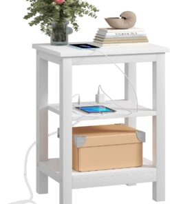 VECELO Mesitas de Noche Modernas con estación de Carga, Mesa Auxiliar de Noche con Estante de Almacenamiento para Espacios pequeños, Dormitorio, Sala de Estar
