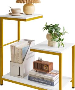 Aibiju Mesa Auxiliar en Forma de G, Mesa Auxiliar de sofá, Mesa Lateral de Esquina para Sala de Estar, Sofá, Dormitorio, Balcón, Jardinera, Color Blanco YD-TM053W