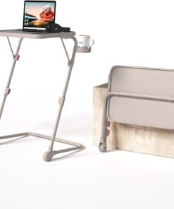 MEUBLE Cosy Escritorio Plegable Mesa Auxiliar con Altura Ajustable Sin Montaje para Ordenador Sofá Ahorro de Espacio Bandeja Cama Mesita Soportes de Regazo en Forma de Z, Beige