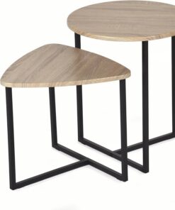 MEUBLE Cosy Juego de 2 Mesas de Café Auxiliares para Sala de Estar, Mesita Nido en Madera de Ingeniería y Metal, Estilo Industrial, Marrón Claro
