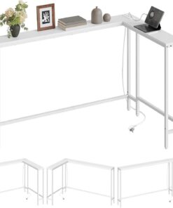 YATINEY Mesa de Entrada, Aparador de 15 cm de Anchura Tras el Sofá, 3 Tipos de Montaje, Consola con 1 Toma y 2 Puertos USB, Mesa de Pasillo Larga para Salón, Pasillo, Blanco XCT07CWW