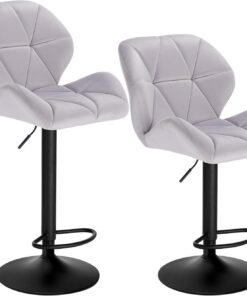 WOLTU 2X Taburetes de Bar con Respaldo Giratorias en Terciopelo, Gris Claro | Regulables en Altura, para Comedor, Salón y Cafetería