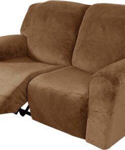 Funda de Sillón Reclinable Relax, Funda de Sillón Extensible de Terciopelo, Funda de Sillón de Masaje Lavable en Casa, Protector de Sillón Reclinable - 2 Plaza (6 Piezas), Marrón Amarillento