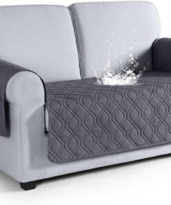 VANSOFY Funda de sofá, impermeable, lavable, protector de muebles, antideslizante, para perros, mascotas (sofá biplaza, gris oscuro)