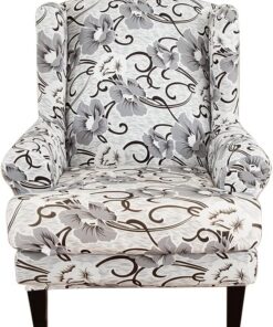 Fundas de sillón orejero elástica 1 Plaza Estampado Fundas para sillones con Respaldo de ala Cubre Sillón Funda para sillón con Respaldo de ala para Sala de Estar(Flor)