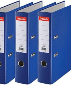 Esselte 624291 – Archivador A4 75 mm Pack 3 Azul | Etiqueta de lomo intercambiable, mecanismo de palanca y formato pack para archivo de oficina