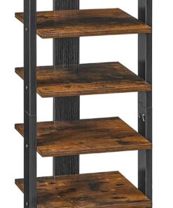 HOOBRO Zapatero, Zapatero Estrecho, Mueble Zapatero de 9 Niveles, Estante Zapatero con 2 Ganchos, Ahorro de Espacio, para Entrada, Salón, Dormitorios, Marrón Rústico y Negro EBF81XJ01G2