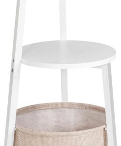 HOOBRO Mesa Auxiliar Redonda de 3 Niveles con Estantes y Bolsillo de Tela, Mesita de Noche, Mesa de Centro Pequeña para Espacios Reducidos, Mueble Lateral de Sofá, Salón, Dormitorio, Blanco EWW169BZ01