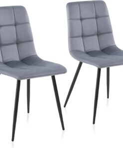 Sweetcrispy Silla de Comedor, Silla de Cocina con Patas de Metal - Terciopelo Silla de Comedor sin reposabrazos, sillas Modernas para Comedor, 2 Piezas, Gris
