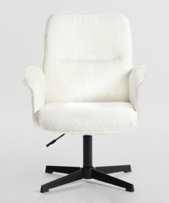MEUBLE Cosy Sillas de Escritorio Sillones de Maquillaje Giratoria Altura Ajustable con Reposabrazos para Estudio Dormitorio Oficina en Tela de Felpa, Blanco