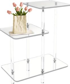 Genérico Mesa auxiliar transparente decoración moderna de 3 niveles | Mesita de noche transparente para café, ordenador portátil, libro, teléfono, tableta, dormitorio, sala de estar, vestíbulo