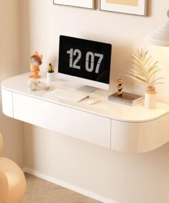 Tocador de Maquillaje Flotante con Cajón, Mesa de Maquillaje de Pared para Dormitorio, Escritorio Suspendido Moderno Salvaspazio, de Madera(80cm/31.5in)