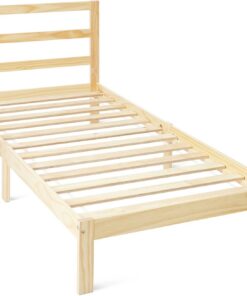 Amazon Basics Estructura Cama de Madera con Cabecero, Madera Maciza de Pino, Incluye Somier, 90 x 200 cm, Pino