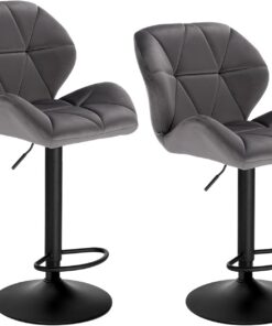 WOLTU Taburetes de Bar 2X con Respaldo Giratoria Terciopelo, Gris Oscuro | Regulables en Altura, para Comedor, Salón y Cafetería