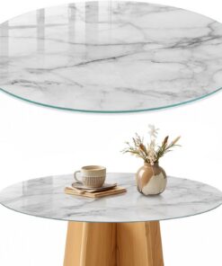 Tapa para Mesa de Centro 90 cm | Redondo | Multiusos | Bordes Pulidos | Elegancia del mármol | para la Cocina y Salón | Vetro Temperato | Pies Antideslizantes | con Impresión Decorativa