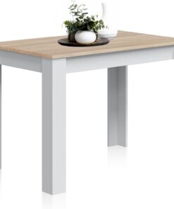 Habitdesign – Mesa Auxiliar Fija, Mesa para Comedor o Cocina, hasta 4 Comensales, Color Blanco Artik y Roble Canadian, 108,5x67x78 cm - Modelo Cloe