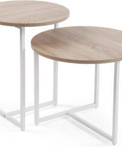 Versa Set Mesas de Centro Niko Blancas, Estilo Moderno, 40x48x48 cm, Metal y Madera, Blanca