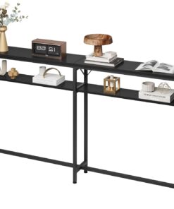 Garvee Mesa Consola, Mesa Consola Estrecha, Mesa de Entrada Estilo Industrial, Mesa Auxiliar de Sofá para Entrada, Pasillo,Salón, Color Negro | Mesa de Entrada Estilo Industrial, Pasillo,Salón,