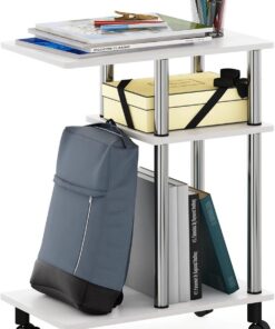 Furinno Turn-N-Tube Mesa Auxiliar de Sofá en Forma de U con Ruedas, Madera de ingeniería, Roble Blancoo/Acero Inoxidable, 29.5(D) x 50(W) x 62.7(H) cm