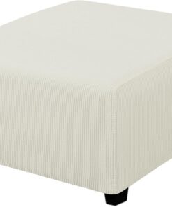 Easy-Going Funda elástica para otomana, Plegable, Protector de Muebles, Suave, Rectangular, con Parte Inferior elástica (Mediano, Color Crema)
