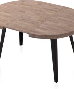 Adec Group Berg, Mesa de Comedor Redonda Extensible, Mesa 2 Tramos, Acabado en Roble Honey y Negro, Medidas: 100-140 - 180 cm (Largo) x 100 cm (Ancho) x 78 cm (Alto)