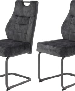Hela Tische, Linda Set de 2 Sillas de Comedor, Sillas Basculantes de Microfibra Antracita, Estructura de Tubo Redondo Negro, Cómodo Asiento con Muelles, Capacidad de Carga de 140 kg