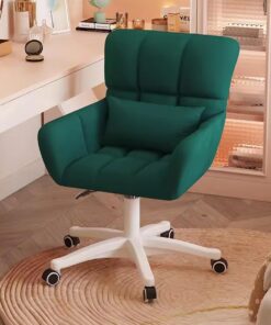Silla de oficina en casa de terciopelo con ruedas para niñas y mujeres, silla giratoria de escritorio con almohada para dormitorio