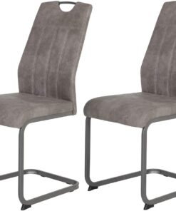 Hela Tische, Christina Set de 2 Sillas de Comedor, Sillas Basculantes de Microfibra de Aspecto Vintage Gris, Estructura Metálica Gris, Respaldo con Agarre