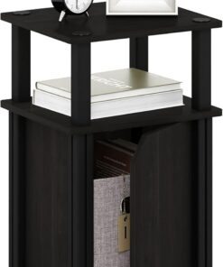 Furinno Brahms - Mesita auxiliar, 3 niveles, con puerta, color negro (Espresso) y negro