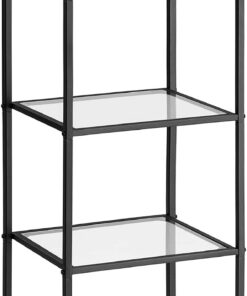 VASAGLE Estantería de Cristal de 5 Niveles, Librería, Expositor, Cristal templado, Fácil de Montar, para Baño, Salón, Dormitorio, Oficina, Negro LGT029B61