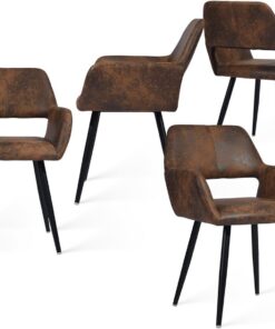 MEUBLE Cosy Juego de 4 Sillas de Comedor Vintage Retro Sillón Tapizado en Gamuza con Reposabrazos Patas Metálicas para Cocina Salón