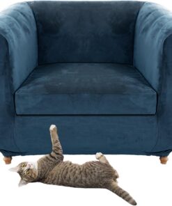 Funda de sofá Chesterfield de terciopelo elástico con funda de cojín de asiento para sillón curvo, estilo vintage, color azul (1 silla + 1 asiento pequeño)