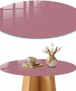 Tapa para Mesa de Centro 50 cm | Redondo | Multiusos | Bordes Pulidos | Rosa empolvado | para la Cocina y Salón | Pies Antideslizantes | con Impresión Decorativa | Vetro Temperato