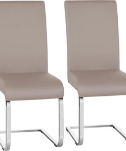Yaheetech Pack de 2 Sillas de Comedor Cocina Moderna Tapizada Marrón Claro | Silla para Comedor Tapizada de Piel Sintética, Pata Metal, Silla Altura de 47 cm, Capacidad Max de 135 KG, para Restaurante