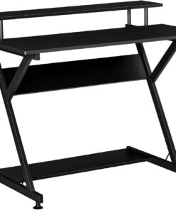 HOMCOM Escritorio Gaming 100 cm Escritorio Computador con Soporte de Pantalla Madera Metal Negro