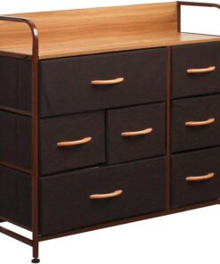 BAKAJI Cómoda de Tela con 7 cajones, Estructura de Metal y Parte Superior de MDF, Mueble versátil y Espacioso, Ideal para Entrada, Dormitorio, salón, 78,5 x 80 x 29 cm (marrón)