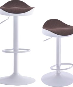 Kidol & Shellder Taburetes Altos de Cocina Sillas de Comedor Juego de 2 Blanco Marrón Forro Polar Teddy Cojín de Asiento con Respaldo Giratorio 360° Ajustable en Altura de PU y Metal Hogar Bistro