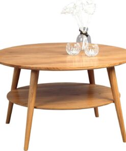 HomeTrends4You 247222 – Mesa, Madera, Madera de Roble Maciza barnizada, 80 x 80 x 45 cm