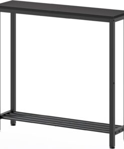 YATINEY Mesa Estrecha, Mesa Auxiliar de Sofá Pequeña con 2 Niveles, Consola de Entrada Estrecha, Mesita para Sofá en Aglomerado y Metal, Ahorro de Espacio, para Salón, Entrada, Negro XCT03BB