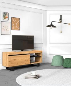 Skraut Home | Mueble TV Mod.Naturale ''Roble/Negro''| 1 puerta y 2 viviendas| sala de estar| 120x40x53cm